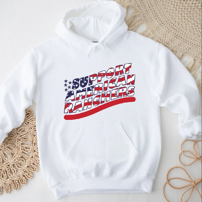 Women's Hooded Sweatshirts with Fitted SleevesPatriotic Support American Ranchers Hoodie (S-3XL) Unisex - Multiple Colors!