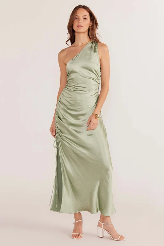 Women's Bodycon DressesVerda Sage One Shoulder Satin Midi Dress