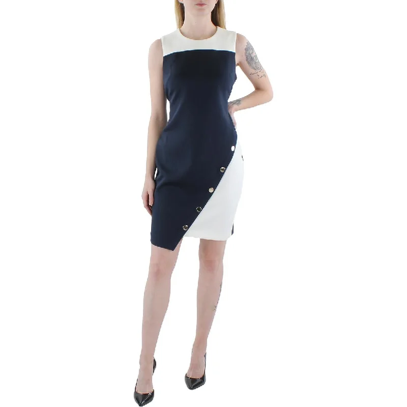 Women's Notched Collar DressesPetites Womens Sleeveless Asymmetric Bodycon Dress