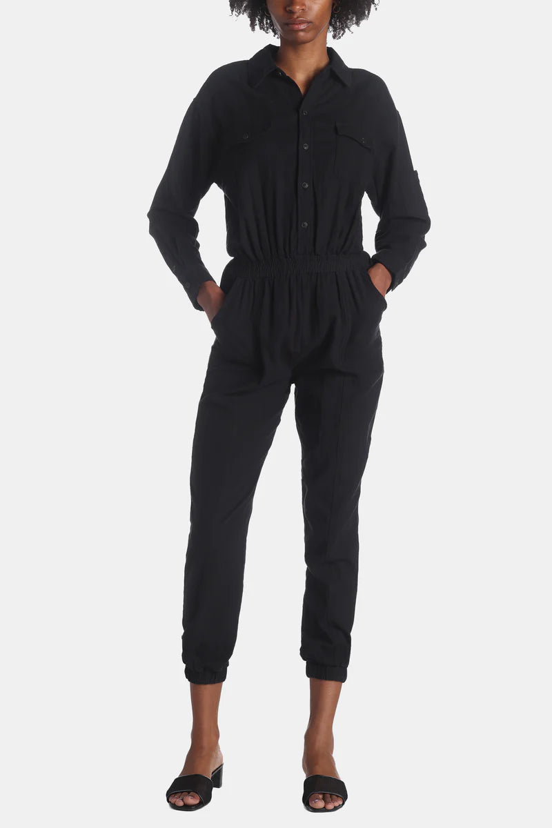 Women's Jumpsuits with Narrow CollarGauze Washed Jumpsuit | Black