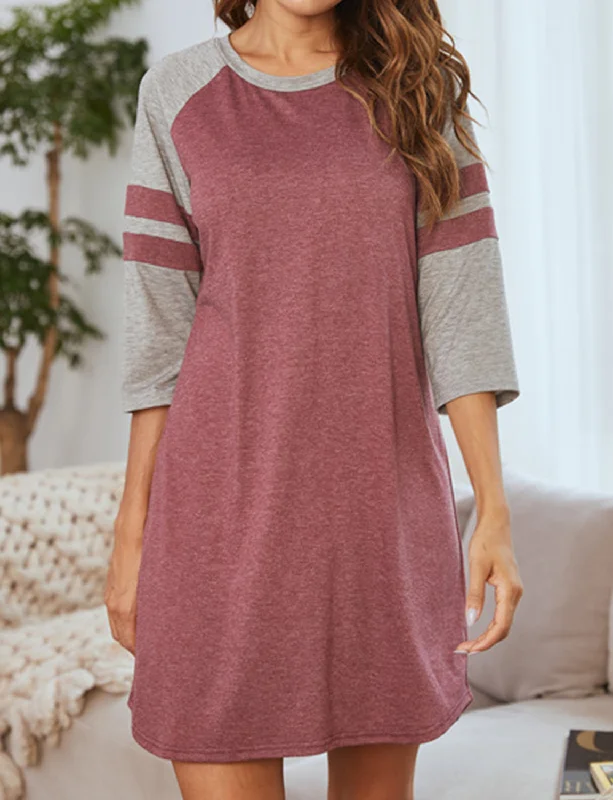 women's pajamas with a snug fitColor Blocking Striped Loose-Fitting Nightdress