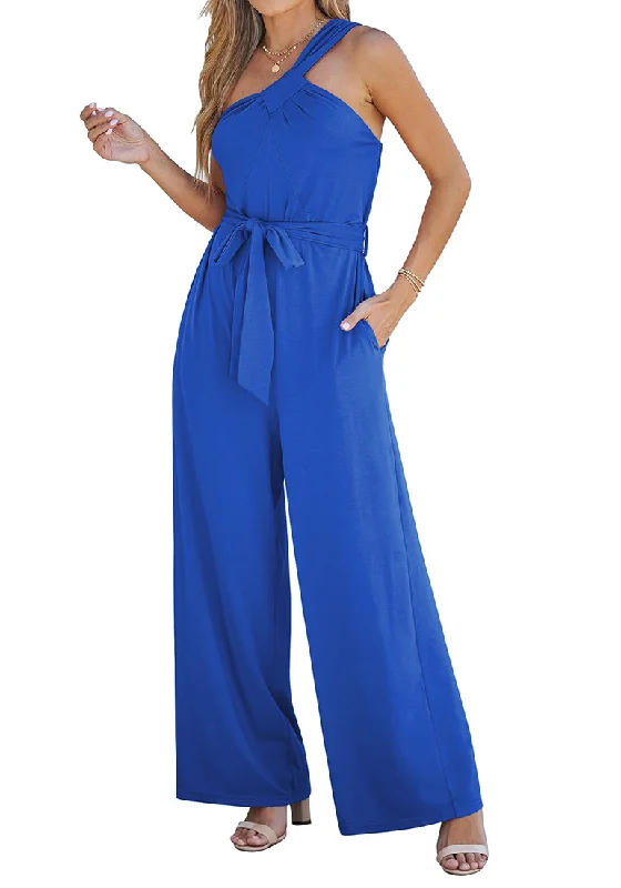 Women's Jumpsuits with Elastic WaistRoyal Blue Comfy Sleeveless Belted Jumpsuits & Long Rompers for Women