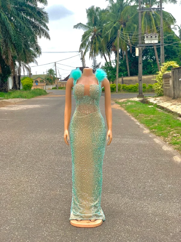 Women's Narrow Collar DressesTeal blue wedding dress , Mermaid dress , party dress , deep v prom dress, rhinestone prom dress