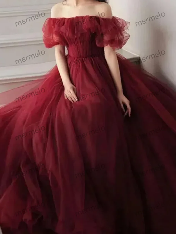 Women's V-Shaped Collar DressesRed Tulle Prom Dress,Evening Prom Dress,Weddding Birthday Graduation Bridesmaid Party Dress,Cocktail Dress,Fairy Ball Gown,Princess Dress