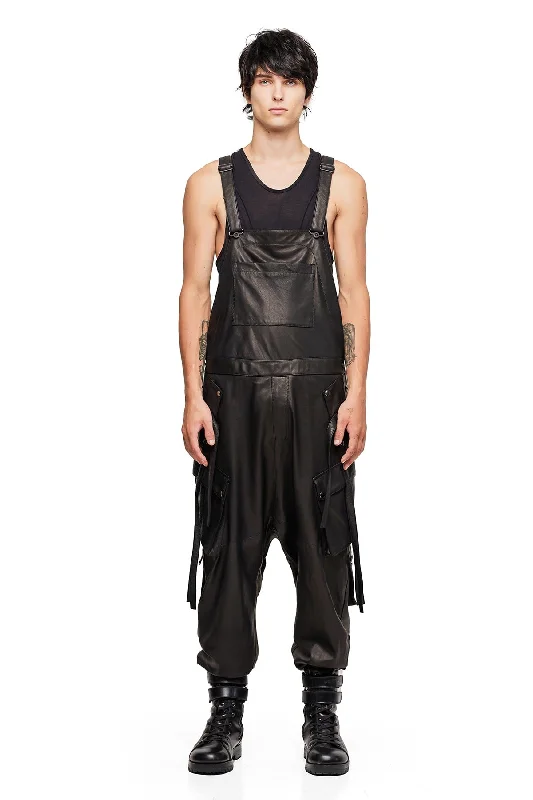 Women's Jumpsuits with SleevesLEATHER OVERALLS IN BLACK