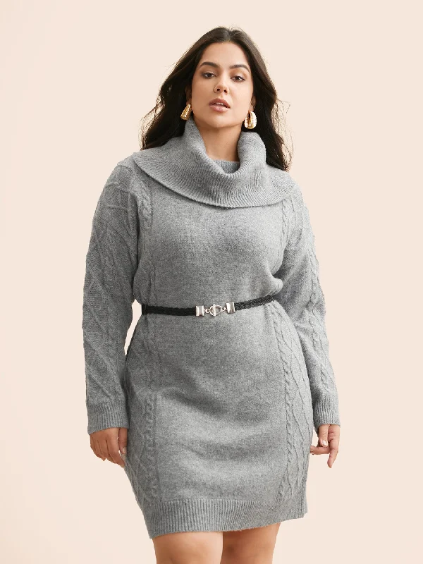 Women's Shawl Collar DressesAiry Cozy Cable Knit Wool Sweater Dress