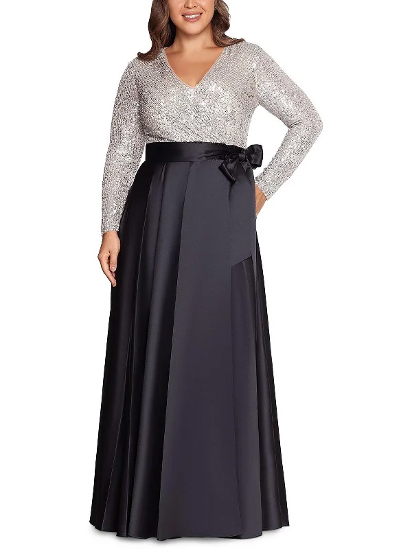 Women's Sweetheart-Neck DressesPlus Womens Sequined Faux Wrap Evening Dress