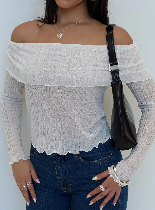 Women's Blouse with Notched CollarAlluring Off The Shoulder Top White