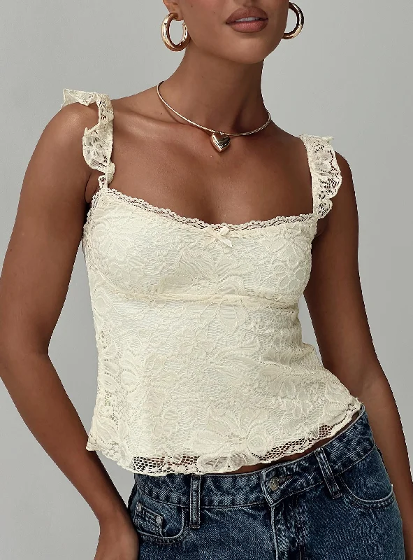 Women's Blouse with Short SleevesMadaleine Lace Top Cream