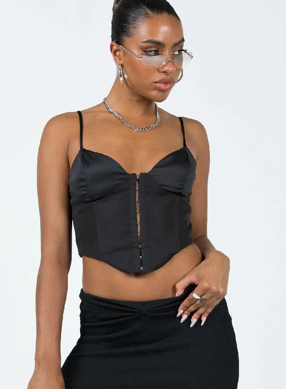 Women's Blouse with Boat CollarPalisade Corset Top Black