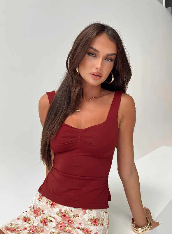 Women's Blouse with Notched CollarRehna Top Burgundy