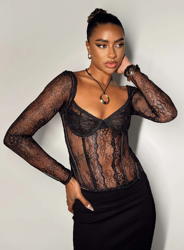 Women's Blouse for SchoolSome Like It Hot Long Sleeve Lace Corset Black