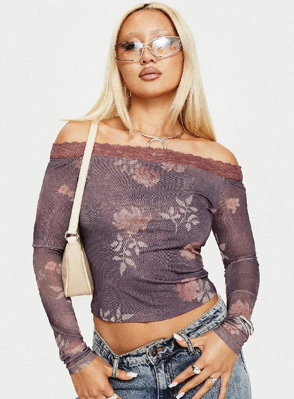 Women's Blouse with Shirt CollarSyracruse Off The Shoulder Top Purple