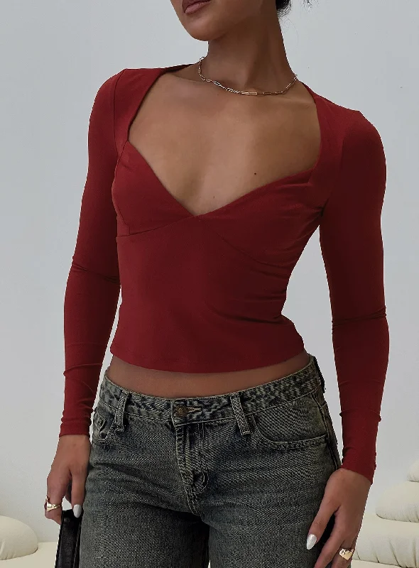 Women's Blouse with Peter Pan CollarTonya Long Sleeve Top Red