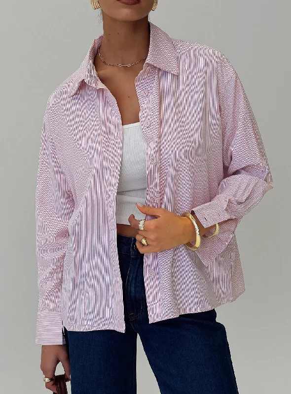 Women's Blouse with Long SleevesWild Promise Top Pink Stripe