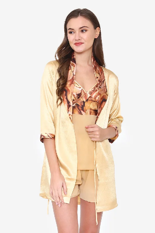 women's pajamas with a sophisticated, modern twistGold Chiffon Night suit with Satin Robe