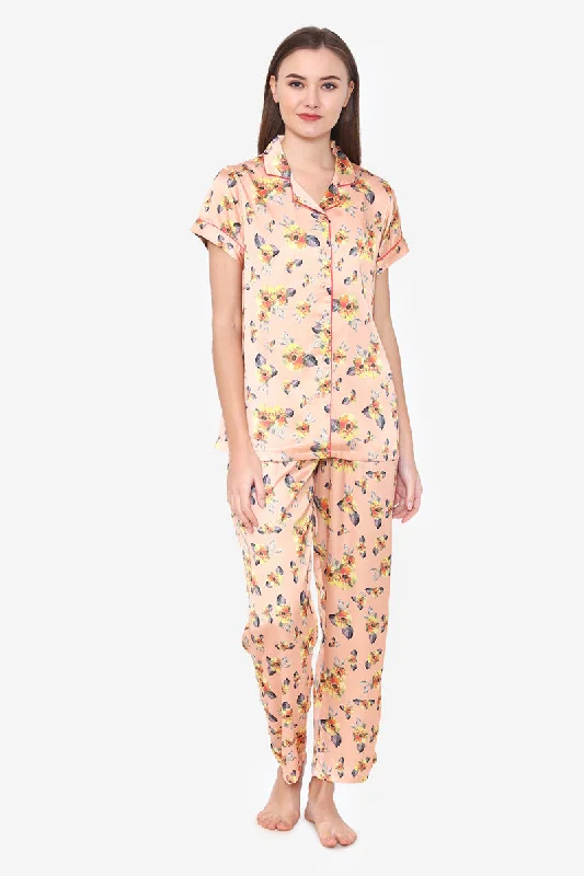 women's pajamas for those who cherish softnessFloral Print Satin Night suit